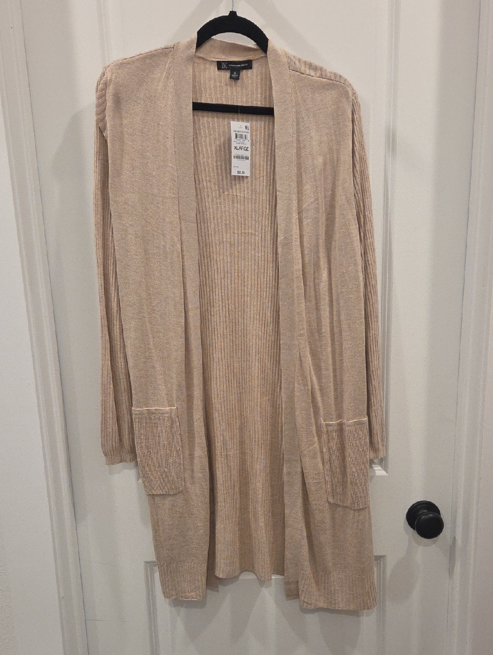 INC International Concepts Light Beige Open-Front Ribbed Duster